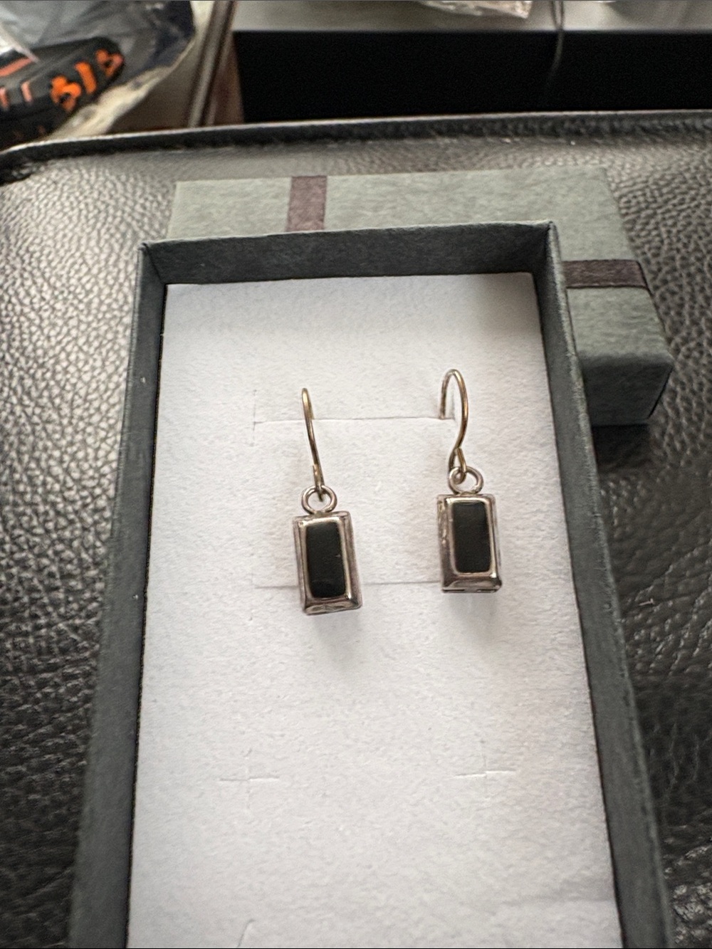 Sterling Silver Black Onyx Rectangle Drop Earrings - - Picture 5 of 5